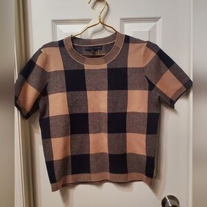 English Factory Tan & Black Short Sleeve Sweater Size Medium